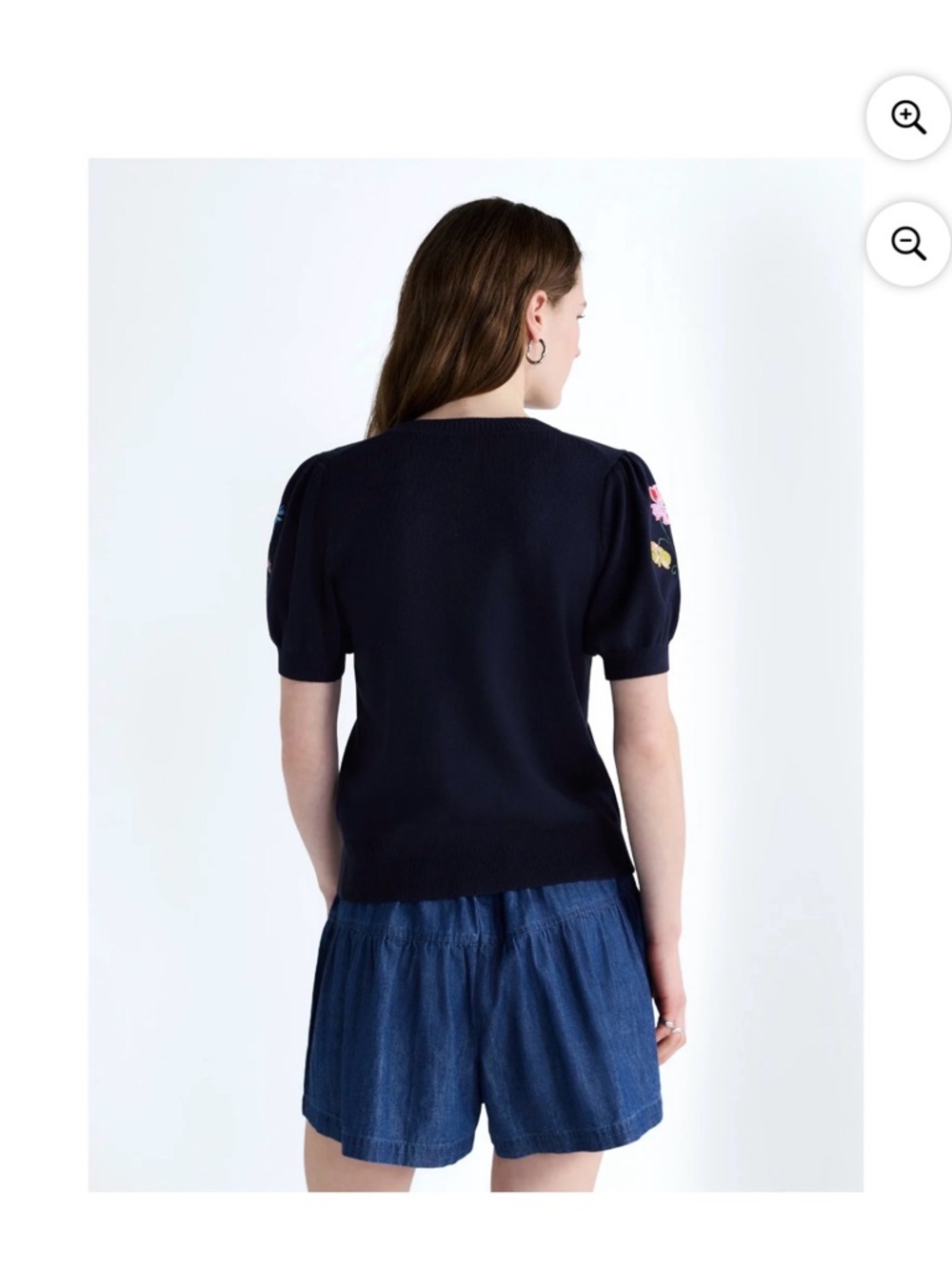 Navy Floral Embroidered Short-Sleeve Cardigan - Picture 3 of 5